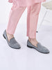 Men Grey Ethnic Velvet Sequin Embroidered Prom Slip On Juttis and Mojaris for Wedding|Party Slip-On|Traditional Kurtas Shoes|Festive Slip On Shoes