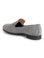 Men Grey Ethnic Velvet Sequin Embroidered Prom Slip On Juttis and Mojaris for Wedding|Party Slip-On|Traditional Kurtas Shoes|Festive Slip On Shoes