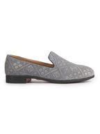 Men Grey Ethnic Velvet Sequin Embroidered Prom Slip On Juttis and Mojaris for Wedding|Party Slip-On|Traditional Kurtas Shoes|Festive Slip On Shoes