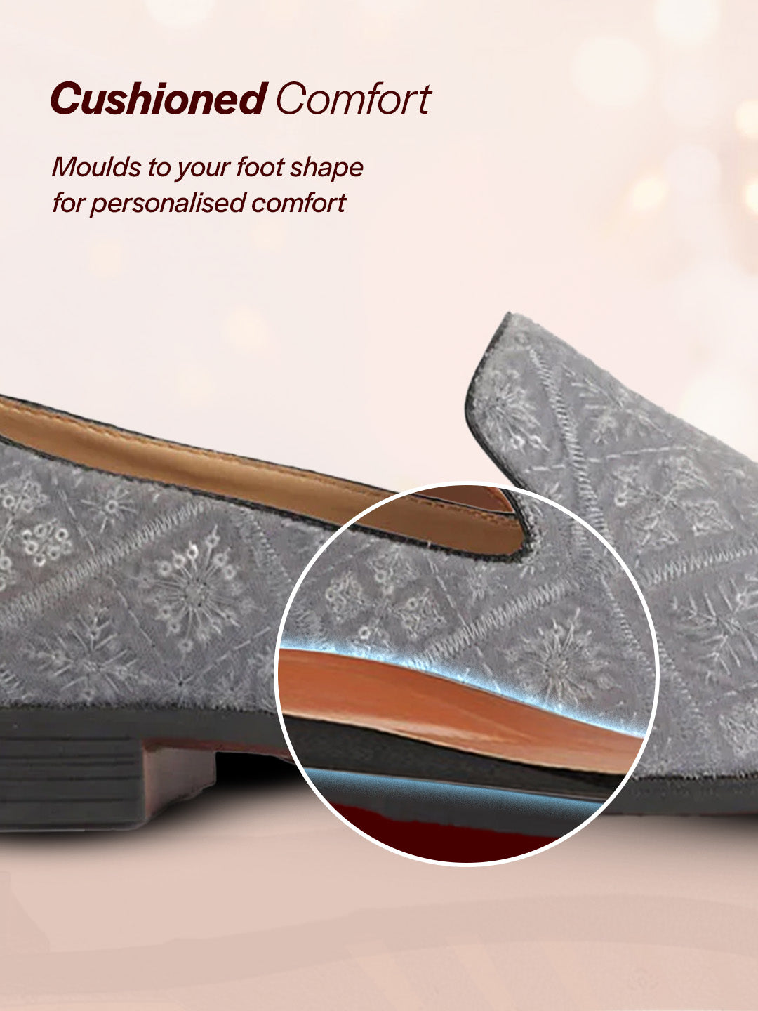men grey ethnic velvet sequin embroidered prom slip on juttis and mojaris for wedding|party slip-on|traditional kurtas shoes|festive slip on shoes