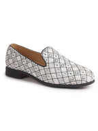 Men White Ethnic Velvet Sequin Embroidered Prom Slip On Juttis and Mojaris for Wedding|Party Slip-On|Traditional Kurtas Shoes|Festive Slip On Shoes