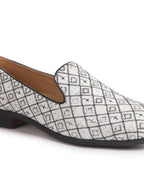 Men White Ethnic Velvet Sequin Embroidered Prom Slip On Juttis and Mojaris for Wedding|Party Slip-On|Traditional Kurtas Shoes|Festive Slip On Shoes
