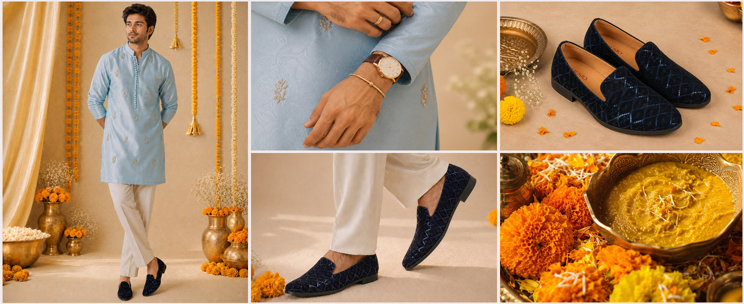 Men Blue Ethnic Velvet Sequin Embroidered Round Toe Juttis and Mojaris for Wedding|Festive Slip-On For Kurtas|Traditional Sherwani Shoes|Prom Slip On Shoes