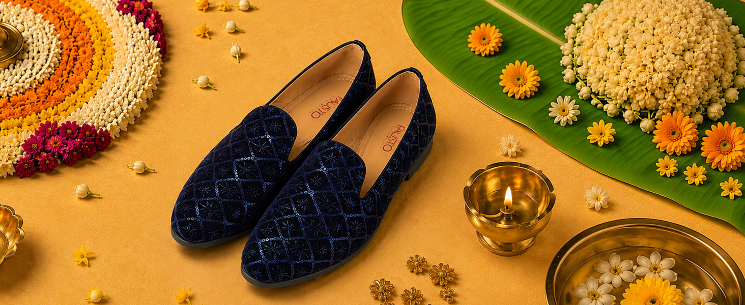 Men Blue Ethnic Velvet Sequin Embroidered Round Toe Juttis and Mojaris for Wedding|Festive Slip-On For Kurtas|Traditional Sherwani Shoes|Prom Slip On Shoes