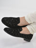 Men Black Ethnic Velvet Sequin Embroidered Round Toe Juttis and Mojaris for Wedding|Festive Slip-On For Kurtas|Traditional Sherwani Shoes|Prom Slip On Shoes