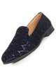 Men Blue Ethnic Velvet Sequin Embroidered Round Toe Juttis and Mojaris for Wedding|Festive Slip-On For Kurtas|Traditional Sherwani Shoes|Prom Slip On Shoes