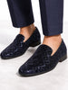 Men Blue Ethnic Velvet Sequin Embroidered Round Toe Juttis and Mojaris for Wedding|Festive Slip-On For Kurtas|Traditional Sherwani Shoes|Prom Slip On Shoes