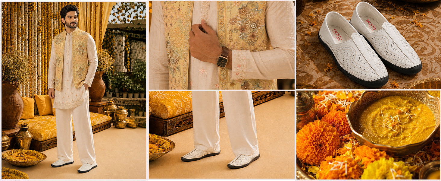 Men Brown Perforated Side Stitched Ethnic Round Toe Juttis and Mojaris for Wedding|Flexible Anti Skid Sole|Pathani Kurta Slip On Shoes
