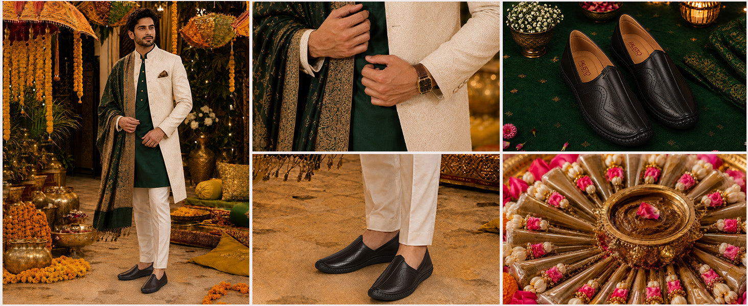 Men Brown Perforated Side Stitched Ethnic Round Toe Juttis and Mojaris for Wedding|Flexible Anti Skid Sole|Pathani Kurta Slip On Shoes