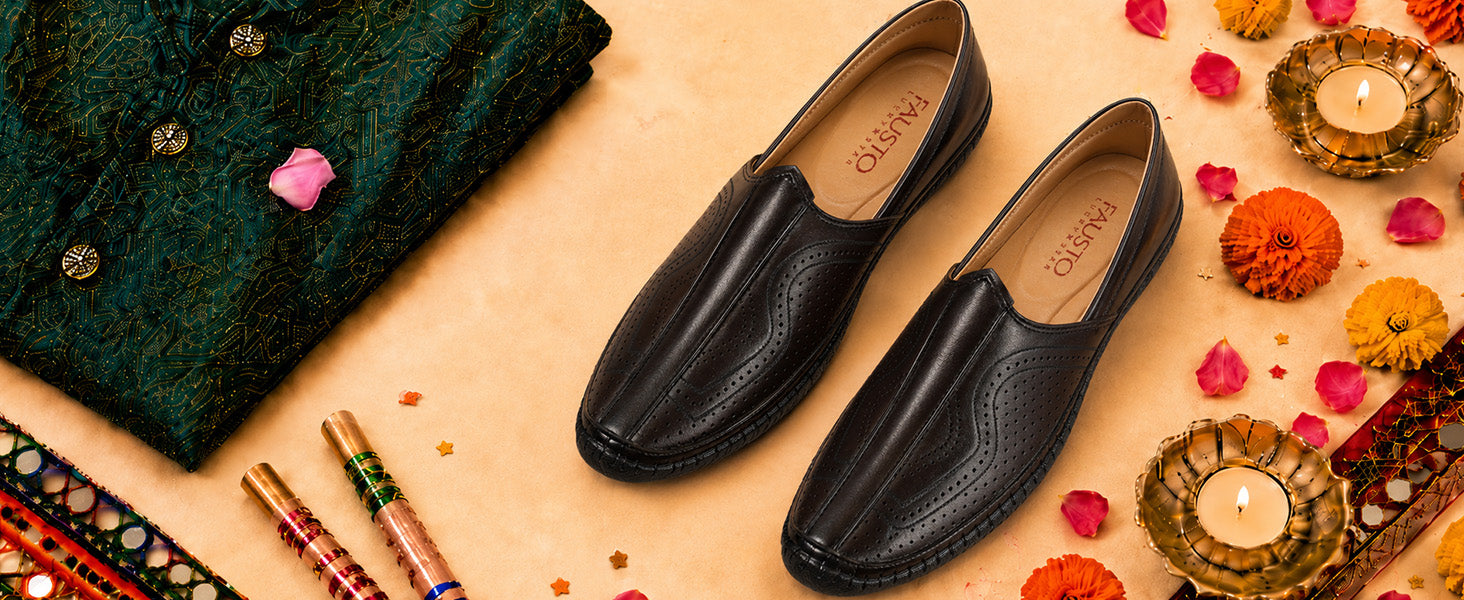 Men Brown Perforated Side Stitched Ethnic Round Toe Juttis and Mojaris for Wedding|Flexible Anti Skid Sole|Pathani Kurta Slip On Shoes