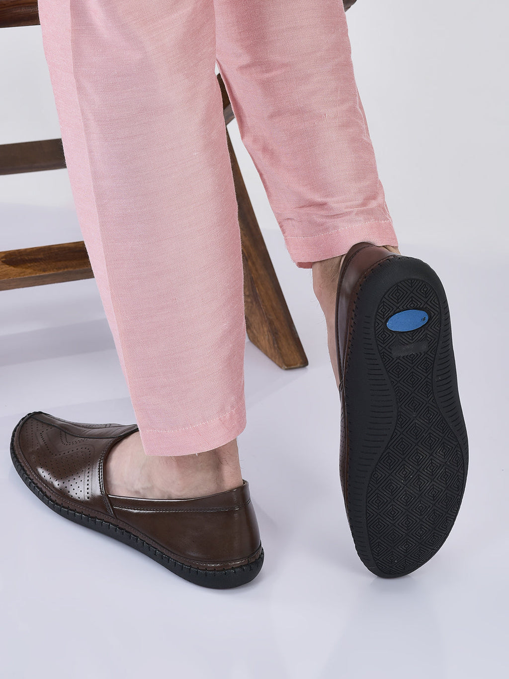 men brown perforated side stitched ethnic round toe juttis and mojaris for wedding|flexible anti skid sole|pathani kurta slip on shoes