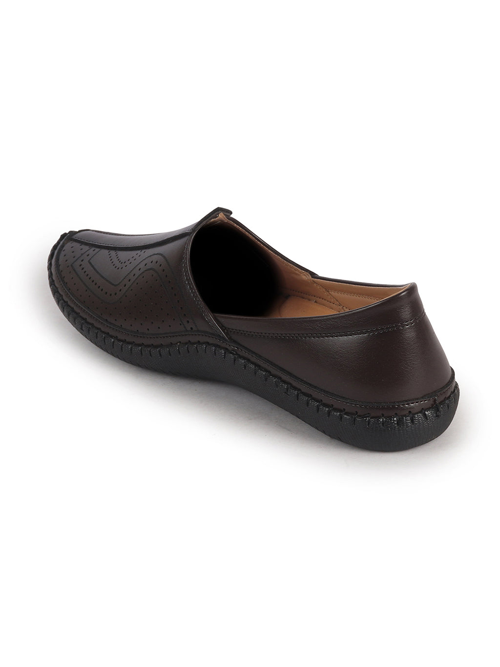 Men Brown Perforated Side Stitched Ethnic Round Toe Juttis and Mojaris for Wedding|Flexible Anti Skid Sole|Pathani Kurta Slip On Shoes