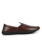 men brown perforated side stitched ethnic round toe juttis and mojaris for wedding|flexible anti skid sole|pathani kurta slip on shoes