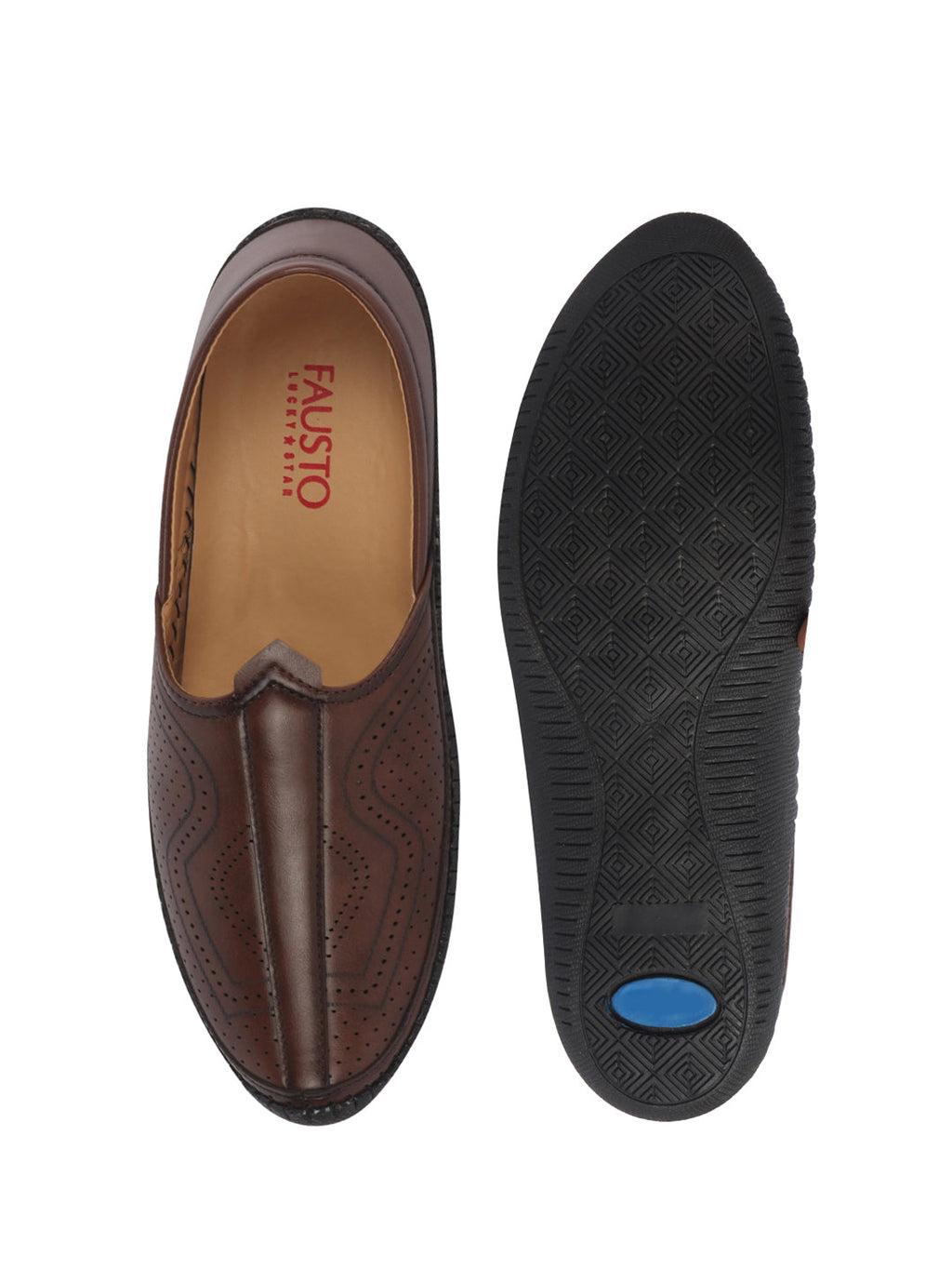 men brown perforated side stitched ethnic round toe juttis and mojaris for wedding|flexible anti skid sole|pathani kurta slip on shoes