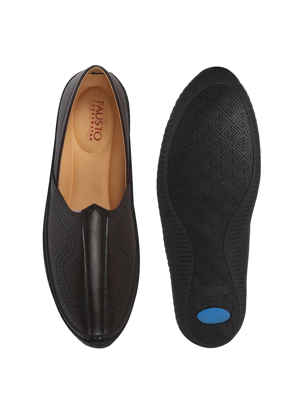 Men Brown Perforated Side Stitched Ethnic Round Toe Juttis and Mojaris for Wedding|Flexible Anti Skid Sole|Pathani Kurta Slip On Shoes