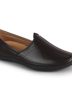 Men Brown Perforated Side Stitched Ethnic Round Toe Juttis and Mojaris for Wedding|Flexible Anti Skid Sole|Pathani Kurta Slip On Shoes