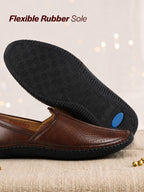men brown perforated side stitched ethnic round toe juttis and mojaris for wedding|flexible anti skid sole|pathani kurta slip on shoes
