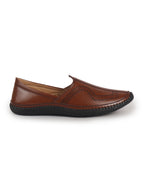 Men Tan Perforated Side Stitched Ethnic Round Toe Juttis and Mojaris for Wedding|Flexible Anti Skid Sole|Pathani Kurta Slip On Shoes
