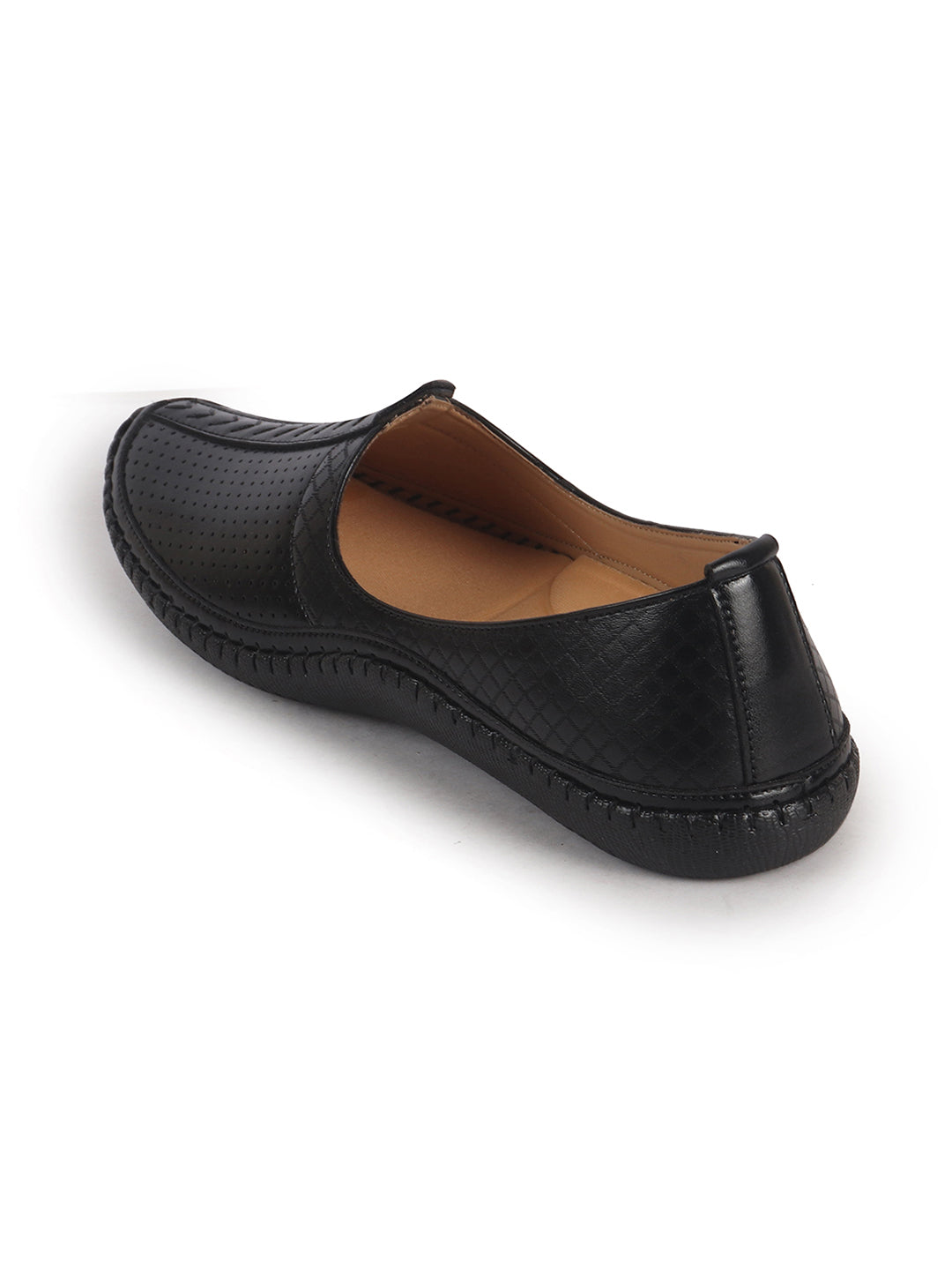 Men Black Perforated Side Stitched Ethnic Round Toe Juttis and Mojaris for Wedding|Flexible Anti Skid Sole|Prom Slip On Shoes for Pathani Festive Kurta