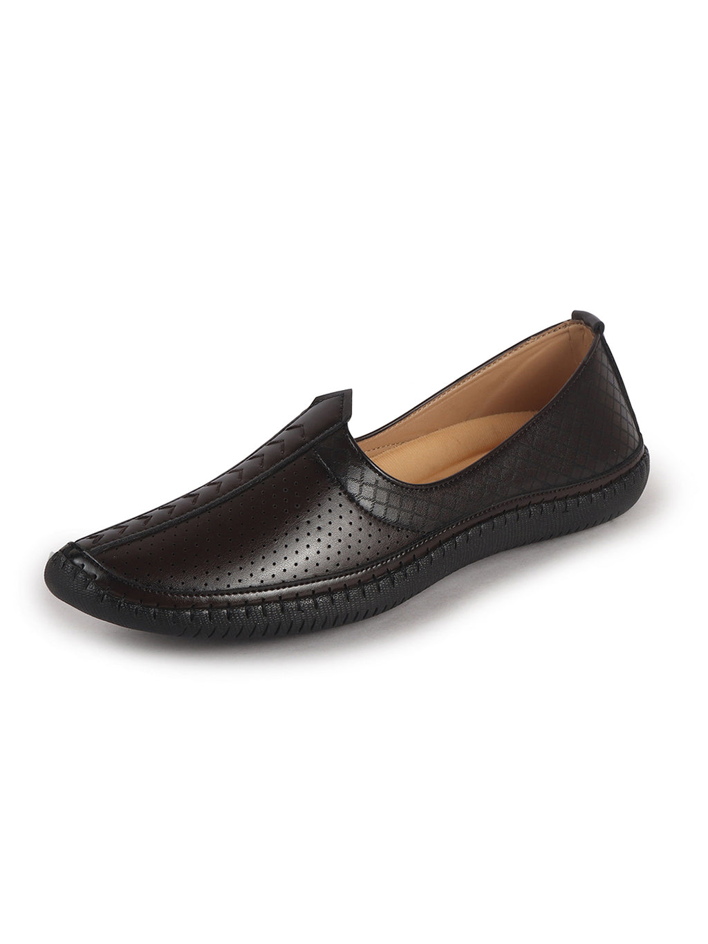 Men Brown Perforated Side Stitched Ethnic Round Toe Juttis and Mojaris for Wedding|Flexible Anti Skid Sole|Prom Slip On Shoes for Pathani Festive Kurta