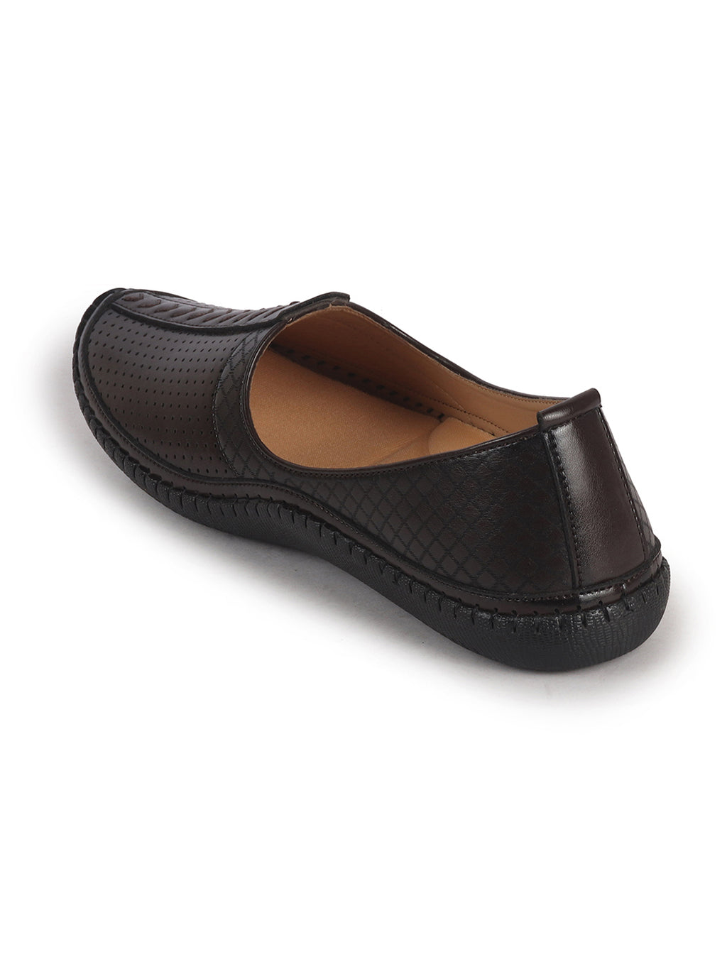 Men Brown Perforated Side Stitched Ethnic Round Toe Juttis and Mojaris for Wedding|Flexible Anti Skid Sole|Prom Slip On Shoes for Pathani Festive Kurta