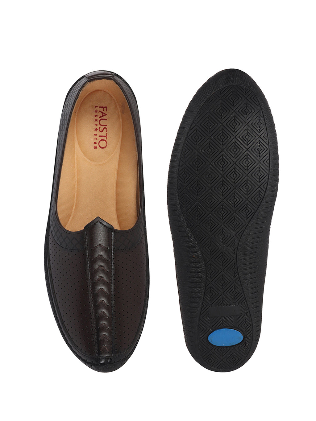 Men Brown Perforated Side Stitched Ethnic Round Toe Juttis and Mojaris for Wedding|Flexible Anti Skid Sole|Prom Slip On Shoes for Pathani Festive Kurta