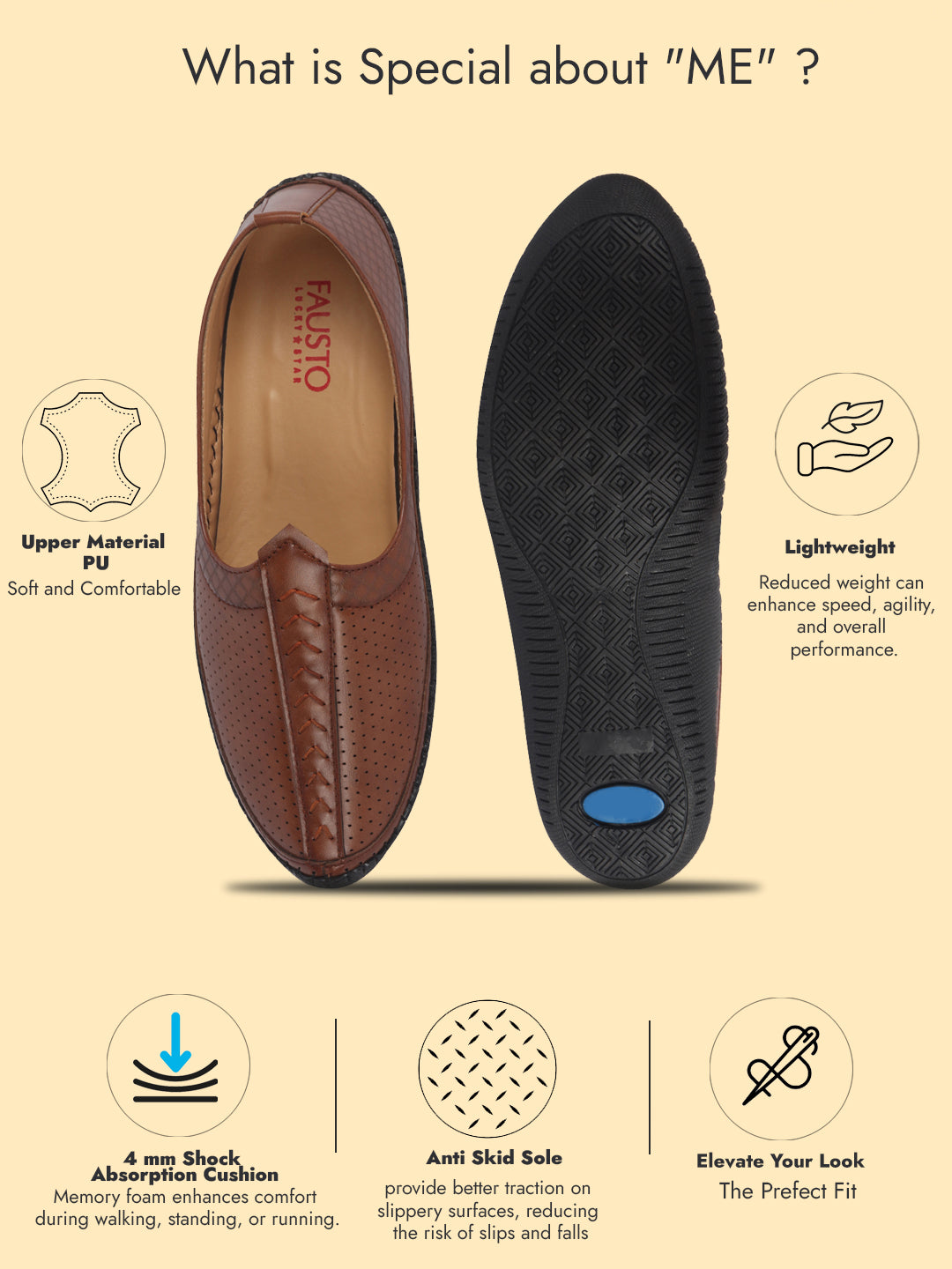 men tan perforated side stitched ethnic round toe juttis and mojaris for wedding|flexible anti skid sole|prom slip on shoes for pathani festive kurta
