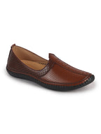 Men Tan Perforated Side Stitched Ethnic Round Toe Juttis and Mojaris for Wedding|Flexible Anti Skid Sole|Prom Slip On Shoes for Pathani Festive Kurta