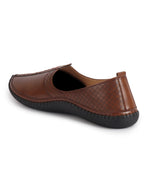 men tan perforated side stitched ethnic round toe juttis and mojaris for wedding|flexible anti skid sole|prom slip on shoes for pathani festive kurta