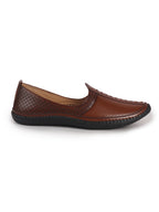 Men Tan Perforated Side Stitched Ethnic Round Toe Juttis and Mojaris for Wedding|Flexible Anti Skid Sole|Prom Slip On Shoes for Pathani Festive Kurta