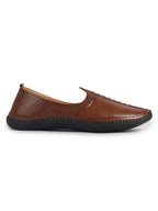 men tan perforated side stitched ethnic round toe juttis and mojaris for wedding|flexible anti skid sole|prom slip on shoes for pathani festive kurta