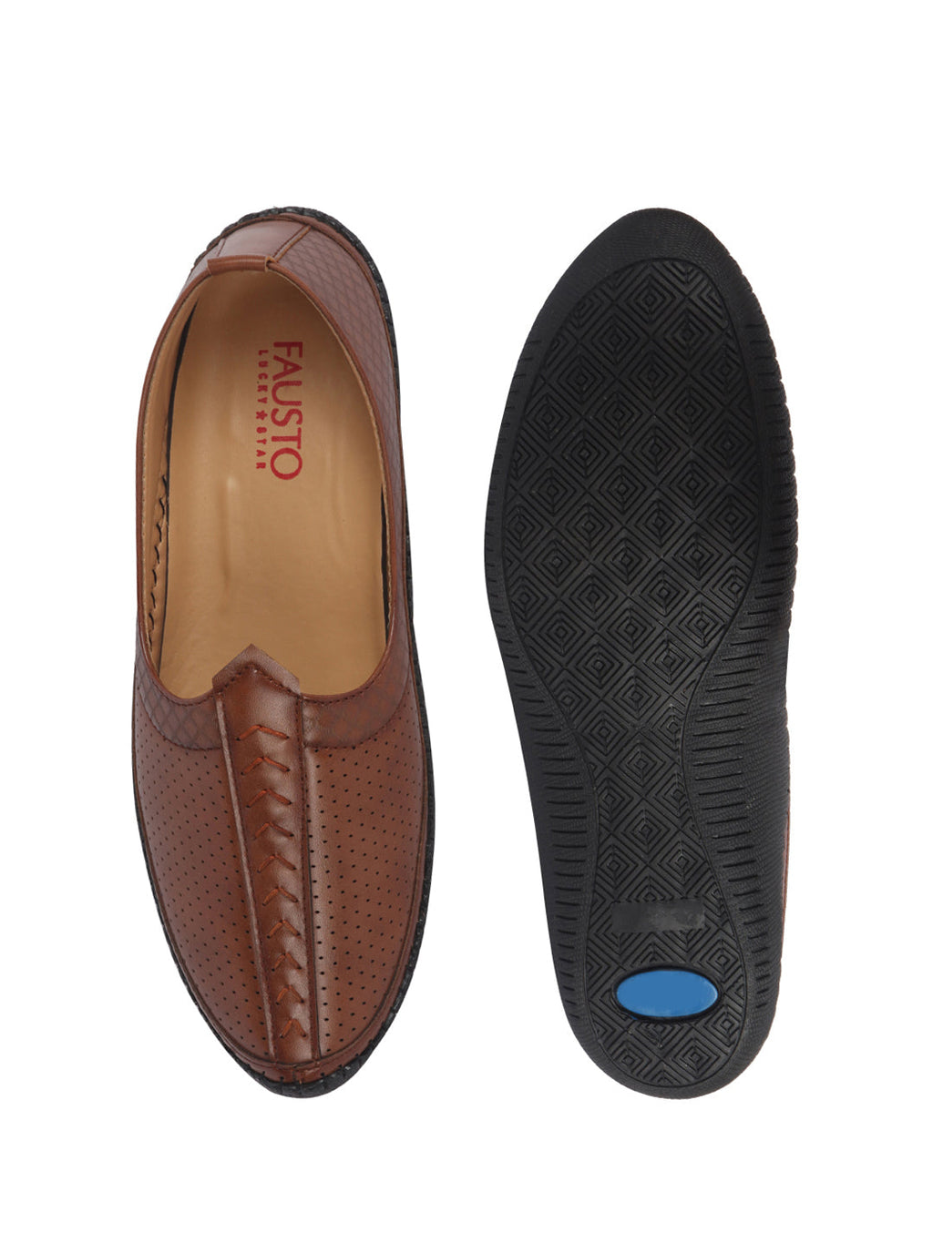 men tan perforated side stitched ethnic round toe juttis and mojaris for wedding|flexible anti skid sole|prom slip on shoes for pathani festive kurta