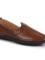men tan perforated side stitched ethnic round toe juttis and mojaris for wedding|flexible anti skid sole|prom slip on shoes for pathani festive kurta