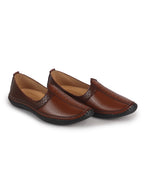 Men Tan Perforated Side Stitched Ethnic Round Toe Juttis and Mojaris for Wedding|Flexible Anti Skid Sole|Prom Slip On Shoes for Pathani Festive Kurta