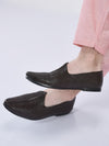 men brown wedding festive ethnic slip-on juttis and mojari | embossed textured print shoe with comfort insole