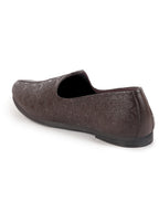 men brown wedding festive ethnic slip-on juttis and mojari | embossed textured print shoe with comfort insole