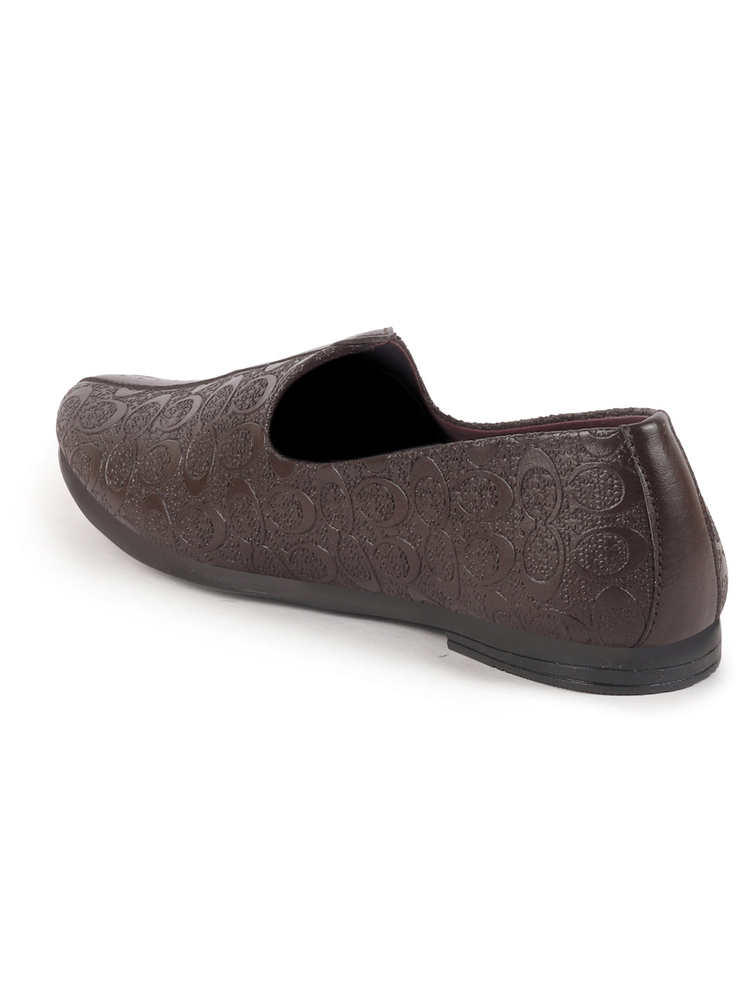 men brown wedding festive ethnic slip-on juttis and mojari | embossed textured print shoe with comfort insole