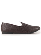 men brown wedding festive ethnic slip-on juttis and mojari | embossed textured print shoe with comfort insole