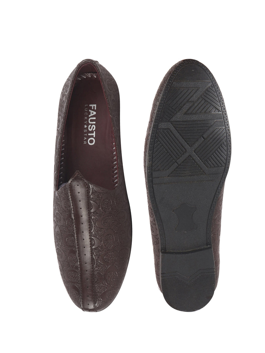 men brown wedding festive ethnic slip-on juttis and mojari | embossed textured print shoe with comfort insole