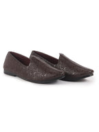 men brown wedding festive ethnic slip-on juttis and mojari | embossed textured print shoe with comfort insole