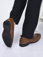 men tan ethnic wedding juttis and mojaris for traditional kurta pajama|perforated party evening slip-on shoes|formal office shoes with cushioned insole