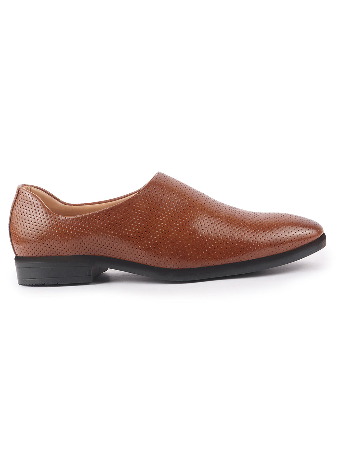 men tan ethnic wedding juttis and mojaris for traditional kurta pajama|perforated party evening slip-on shoes|formal office shoes with cushioned insole