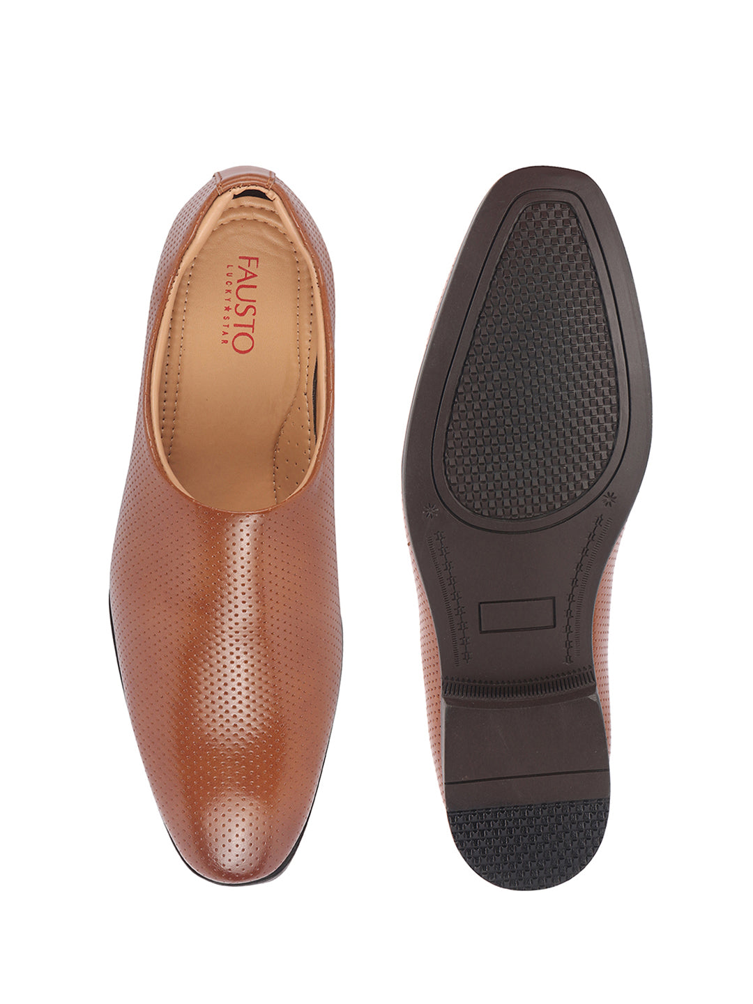 men tan ethnic wedding juttis and mojaris for traditional kurta pajama|perforated party evening slip-on shoes|formal office shoes with cushioned insole