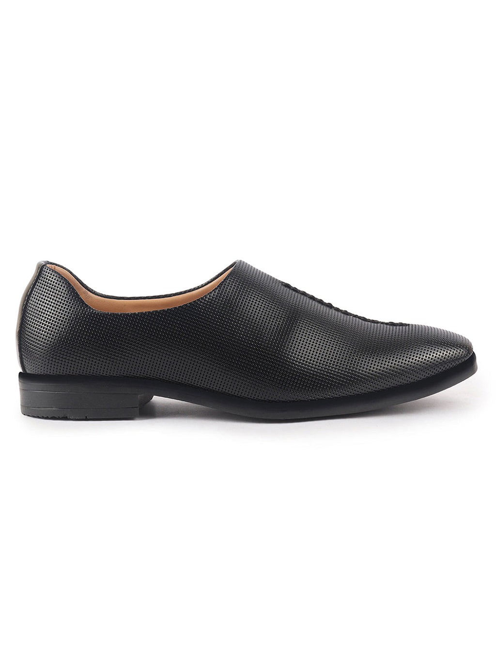 men black ethnic wedding juttis and mojaris for traditional sherwani|perforated evening party stitched slip-on shoes|formal office shoes with cushioned insole
