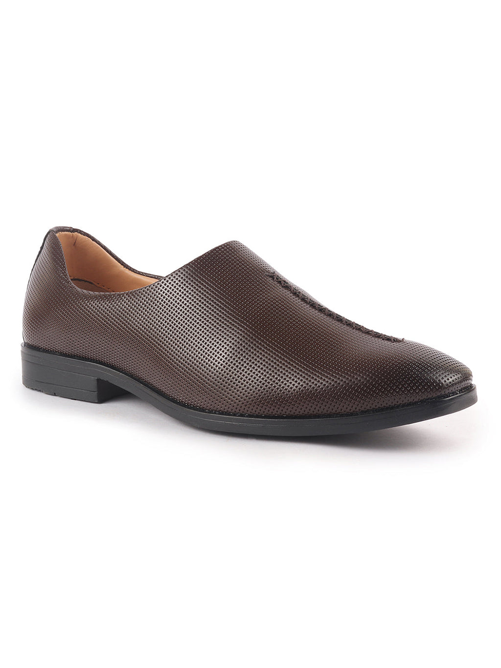 men brown ethnic wedding juttis and mojaris for traditional sherwani|perforated evening party stitched slip-on shoes|formal office shoes with cushioned insole