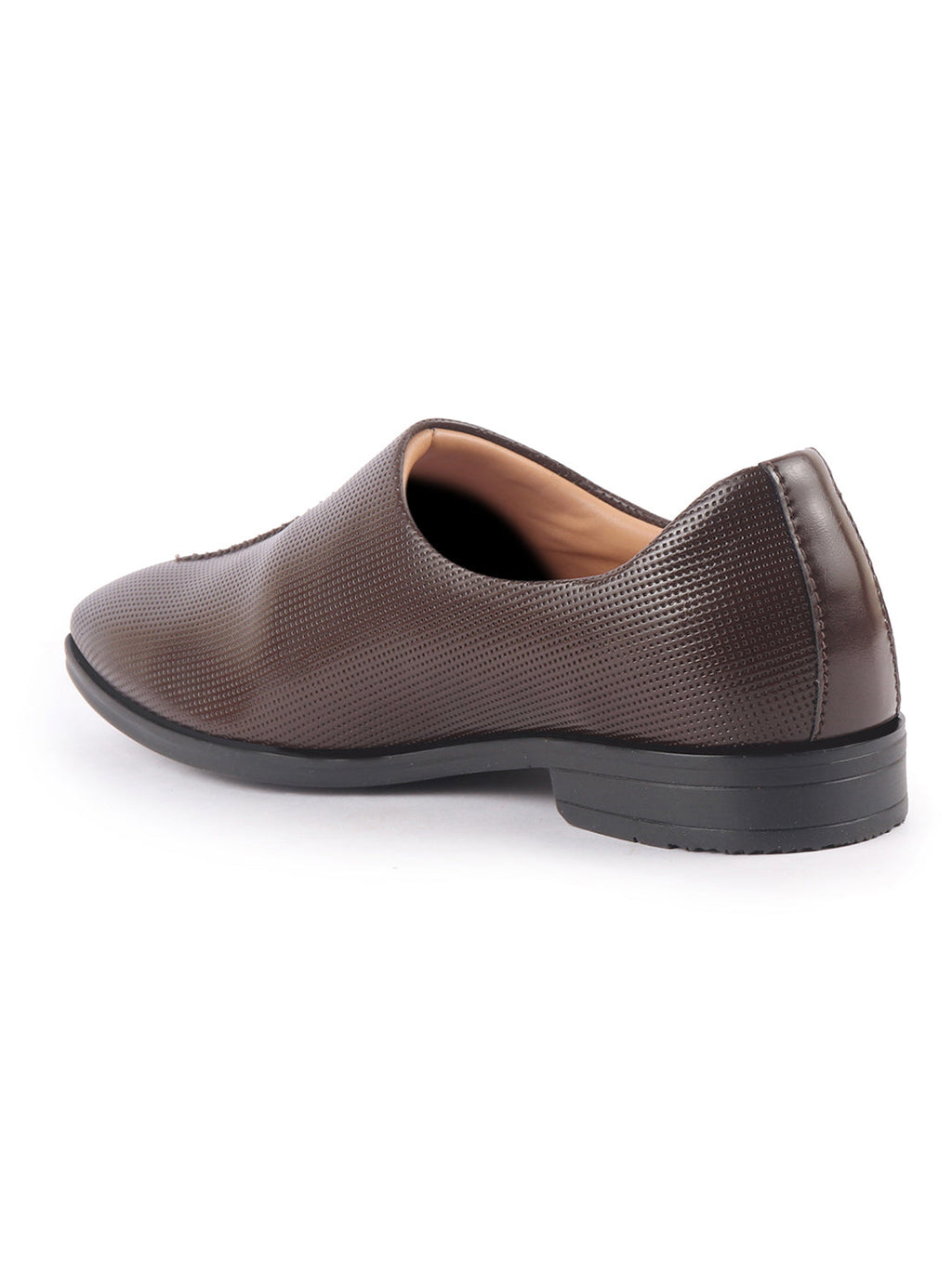 men brown ethnic wedding juttis and mojaris for traditional sherwani|perforated evening party stitched slip-on shoes|formal office shoes with cushioned insole