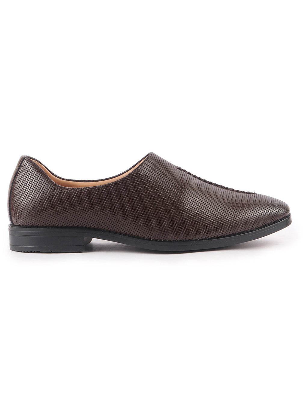 men brown ethnic wedding juttis and mojaris for traditional sherwani|perforated evening party stitched slip-on shoes|formal office shoes with cushioned insole