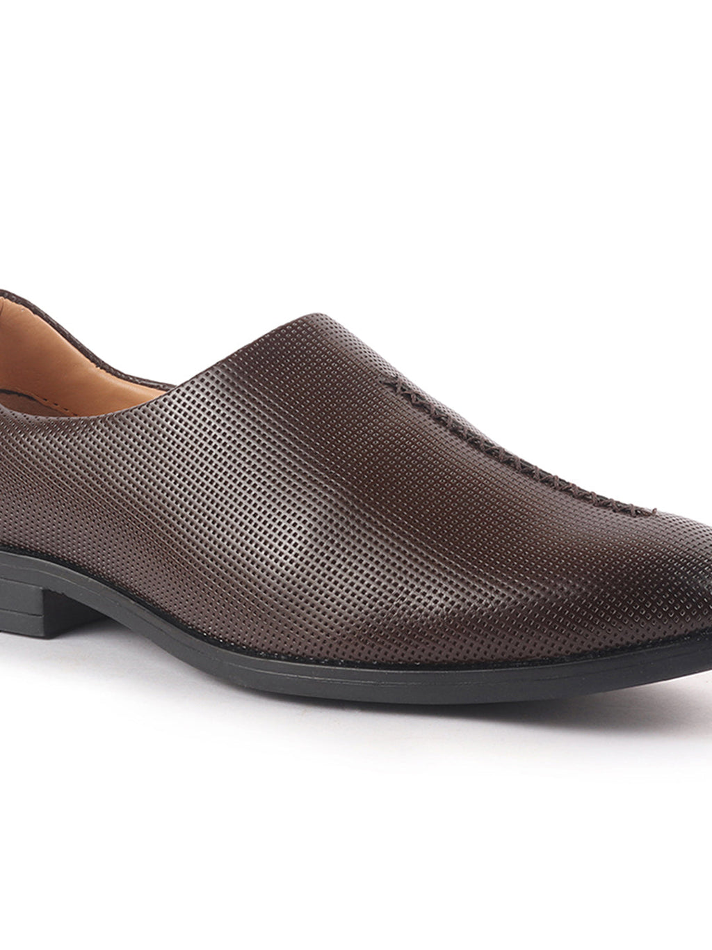 men brown ethnic wedding juttis and mojaris for traditional sherwani|perforated evening party stitched slip-on shoes|formal office shoes with cushioned insole