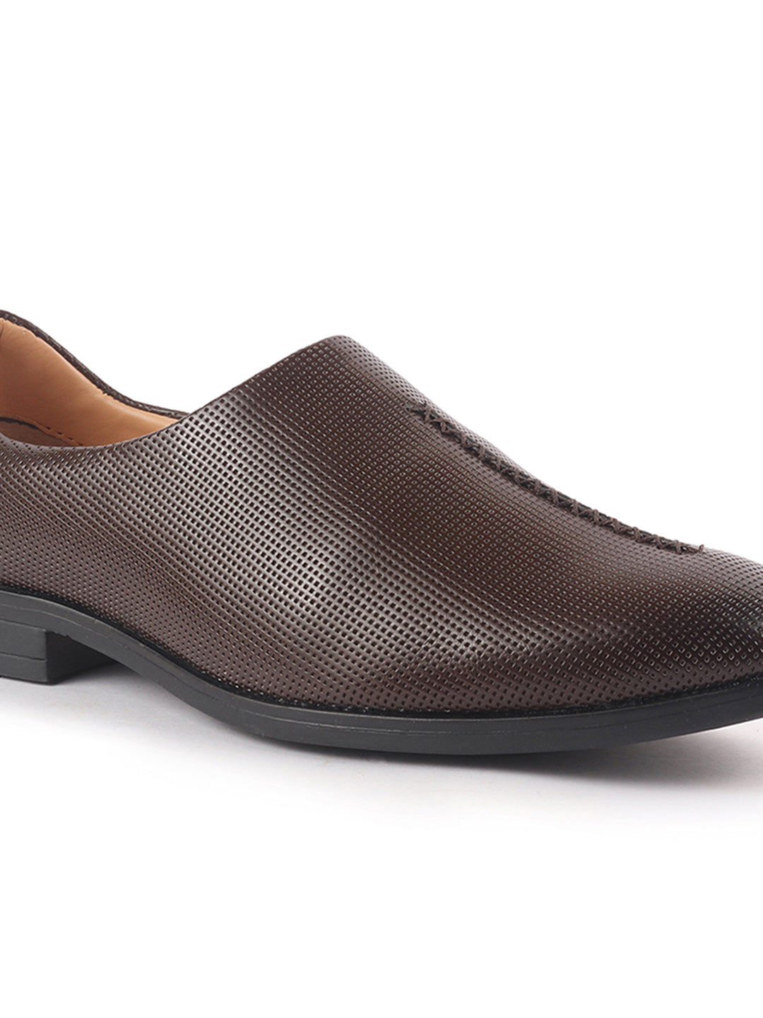 men brown ethnic wedding juttis and mojaris for traditional sherwani|perforated evening party stitched slip-on shoes|formal office shoes with cushioned insole