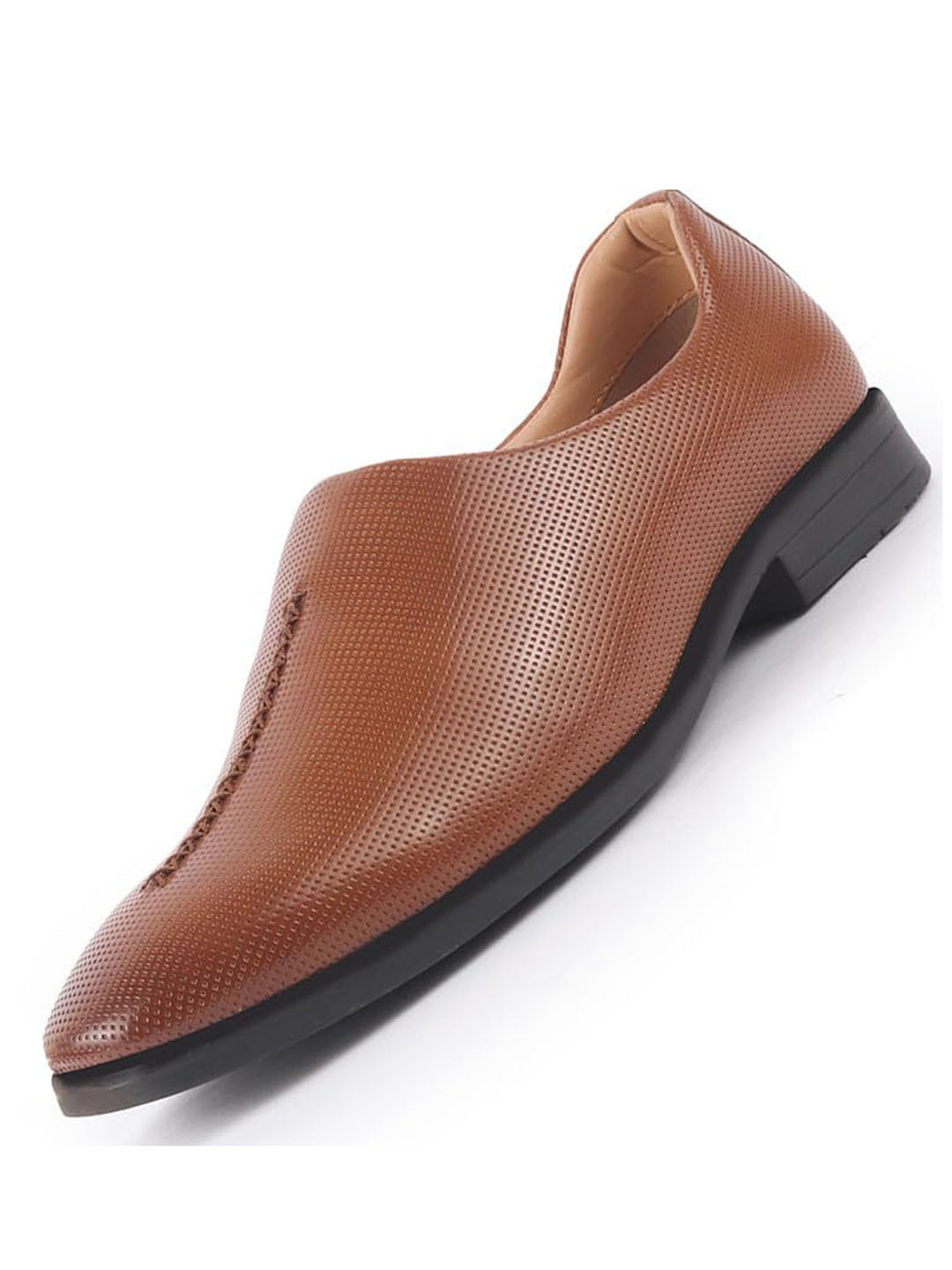 men tan ethnic wedding juttis and mojaris for traditional sherwani|perforated evening party stitched slip-on shoes|formal office shoes with cushioned insole